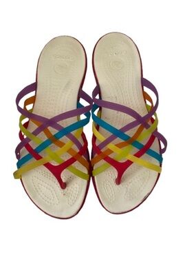 CROCS Isabella Huarache Flat Sandals - Rainbow Strappy - SzW9